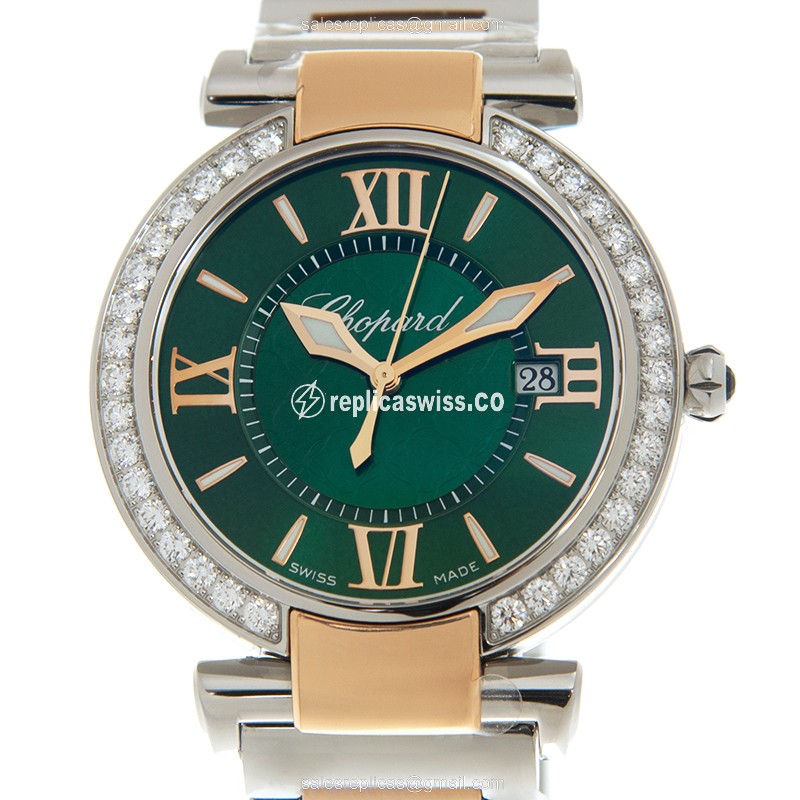 Chopard Imperiale 388532-6009 Quartz - 18kt Rose Gold - Green Dial - Diamond Clasp - Gold Steel Strap